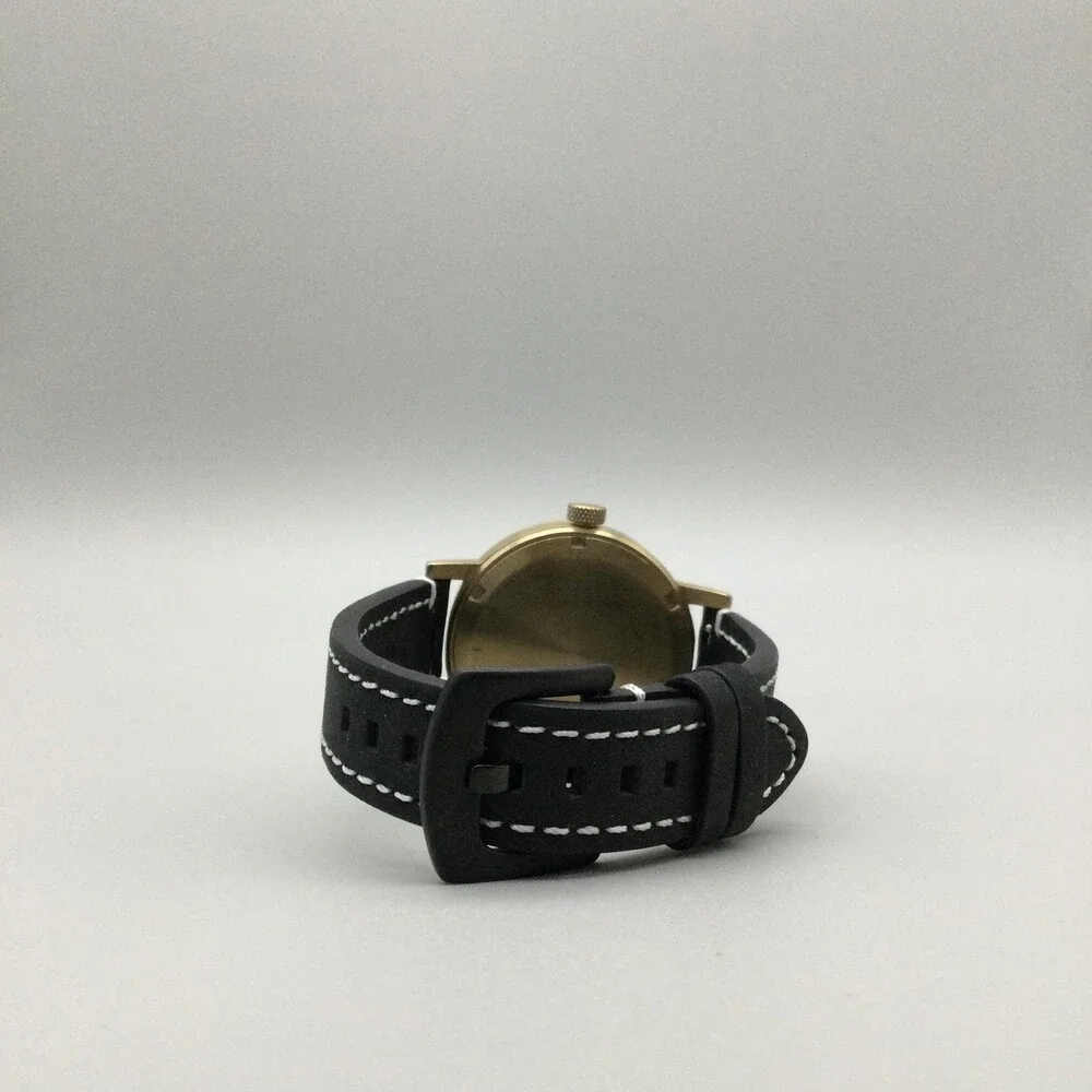 VOID Mens Watch 38mm Black Dial Gold Tone Leather Date V03B New Battery